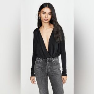 Free People Black Plunge Bodysuit | Intimately FP Long Sleeve | Size small